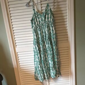 Skies Are Blue Green and White Midi Dress